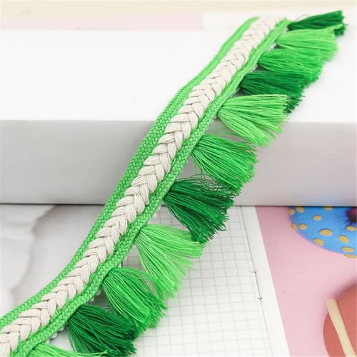 8 Meter Fransenborte - 3 cm Fransenband StoffbordüRe Lace Ribbon DIY Spitzenborte Quastenborte TextilbordüRe Dekoband Vintage Quasten Trim Quastenband Stoffband zum Nähen und Dekor (Grün) von TKSJROL