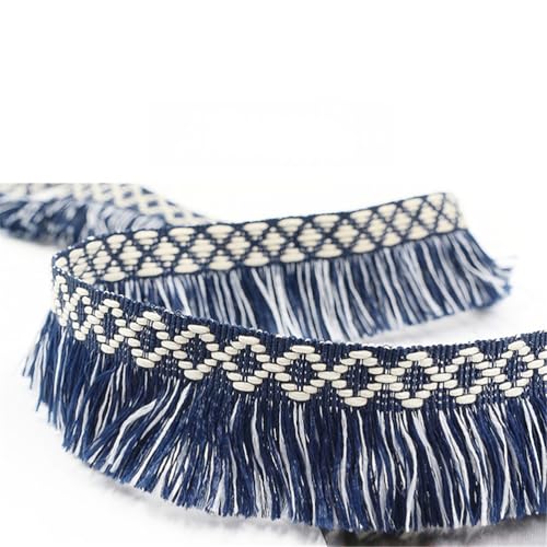8 Meter Fransenborte - 3 cm Fransenband TextilbordüRe Dekoband Lace Ribbon DIY Spitzenborte Quastenborte StoffbordüRe Vintage Quasten Trim Stoffband Quastenband zum Nähen (Marineblau) von TKSJROL