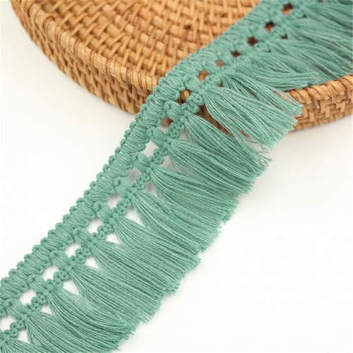 8 Meter Fransenborte - 5 cm Fransenband Lace Ribbon Dekoband StoffbordüRe DIY Spitzenborte Quastenborte TextilbordüRe Vintage Stoffband Quastenband Quasten Trim zum Nähen (Jadegrün) von TKSJROL
