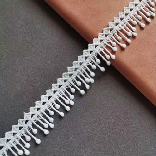 8 Yards Fransenborte - 25mm Fransenband Lace Ribbon Dekoband StoffbordüRe Textilborte DIY Spitzenborte Quastenborte Vintage Quasten Trim Quastenband Stoffband zum Nähen und Dekorieren (Weiß) von TKSJROL