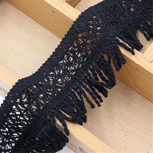 8 Yards Fransenborte - 55 mm Stoff Quasten Borten Fransenbesatz Decorative Tassels Posamentenborte Boho Schnittfranse Spitzenband Fransen Trim Spitzenbesatz für Vorhang Sofa Kleidung (Schwarz) von TKSJROL