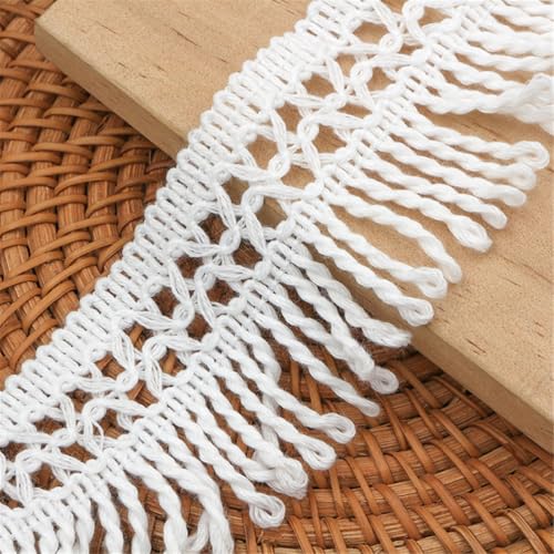 8 Yards Fransenborte - 55 mm Stoff Quasten Borten Fransenbesatz Fransen Trim Decorative Tassels Boho Schnittfranse Spitzenband Spitzenbesatz Posamentenborte für Vorhang Sofa Kleidung (Weiß) von TKSJROL
