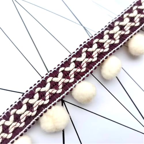 8 Yards Pompon-Borte - Pompoms Bänder zum Nähen, Quaste Trim Band Bommelborte Pomponband Fransenborte Dekoborte Mit Bommeln Bälle Zierband Für Kleidung Vorhang Kissen DIY (Weinrot und Beige) von TKSJROL