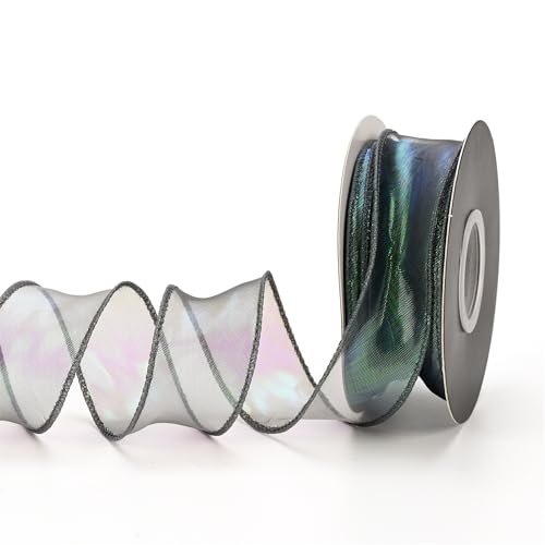 80 Yard Chiffonband 4cm – Hochzeit Antennenband, Satinband, glänzendes Seidenband, Schleifenband, Organzaband, Geschenkverpackung Band, Tüllband für Hochzeit & Deko (Irisierendes Dunkelgrün) von TKSJROL