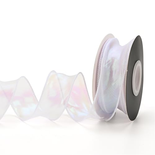 80 Yard Chiffonband 4cm – Hochzeit Antennenband, Satinband, glänzendes Seidenband, Schleifenband, Organzaband, Geschenkverpackung Band, Tüllband für Hochzeit & Deko (Irisierendes Weiß) von TKSJROL