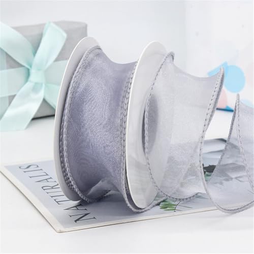 80 Yard Satinband 4cm – Chiffonband, Organzaband, Tüllband, Bandset, Seidenband, Schleifenband, Geschenk Band, Ribbon für Geschenkverpackungen, Hochzeit Antennenband & DIY Dekoration (Grau) von TKSJROL