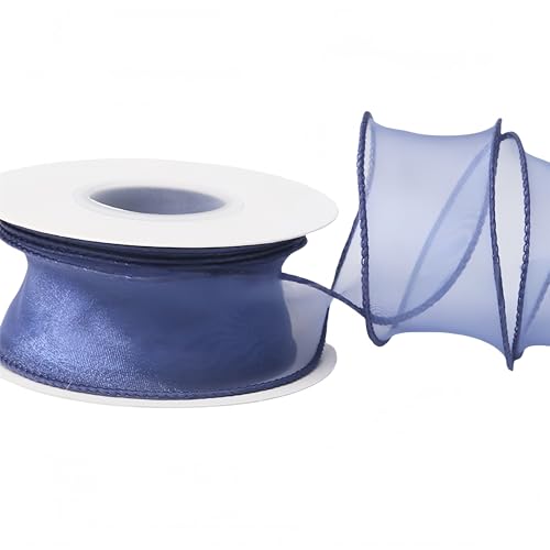 81 Meter Satinband 4 cm – Chiffonband, Tüllband, Organzaband für Geschenkverpackung, Hochzeit Dekoration, Geschenkband, Seidenband, Dekoband, Bandset & Ribbon Bastelbedarf (Marineblau) von TKSJROL