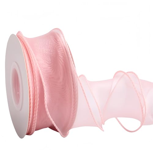 81 Meter Satinband 4 cm – Chiffonband, Tüllband, Organzaband für Geschenkverpackung, Hochzeit Dekoration, Geschenkband, Seidenband, Dekoband, Bandset & Ribbon Bastelbedarf (Pastellrosa) von TKSJROL