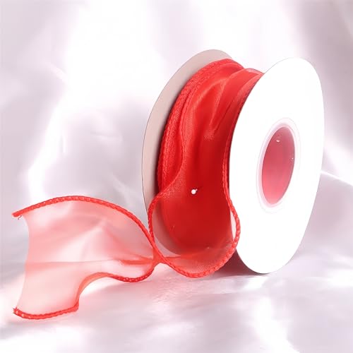 81 Meter Satinband 4 cm – Chiffonband, Tüllband, Organzaband für Geschenkverpackung, Hochzeit Dekoration, Geschenkband, Seidenband, Dekoband, Bandset & Ribbon Bastelbedarf (Rot) von TKSJROL