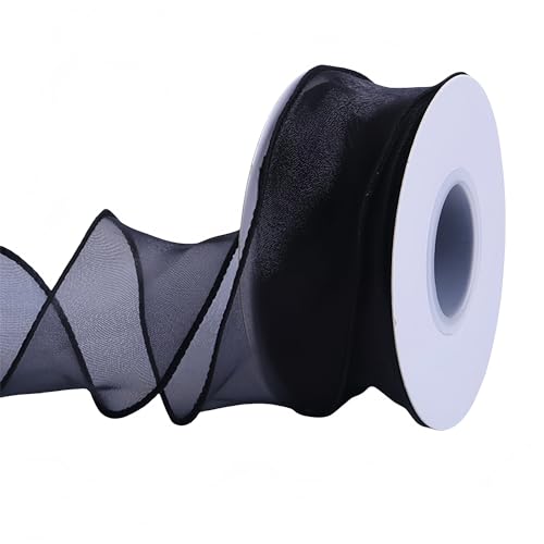 81 Meter Satinband 4 cm – Chiffonband, Tüllband, Organzaband für Geschenkverpackung, Hochzeit Dekoration, Geschenkband, Seidenband, Dekoband, Bandset & Ribbon Bastelbedarf (Schwarz) von TKSJROL