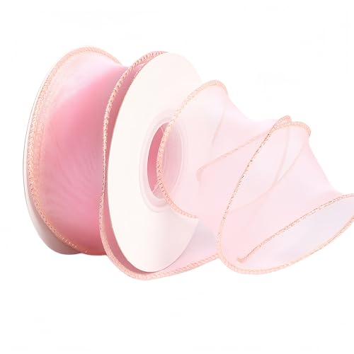 9 Meter Chiffonband 4cm – Satinband, Seidenband, Organzaband, Tüllband, Schleifenband, Geschenkverpackung Band, Geschenk Band, Hochzeit Antennenband, Ribbon für jede Dekoration (Hellrosa) von TKSJROL