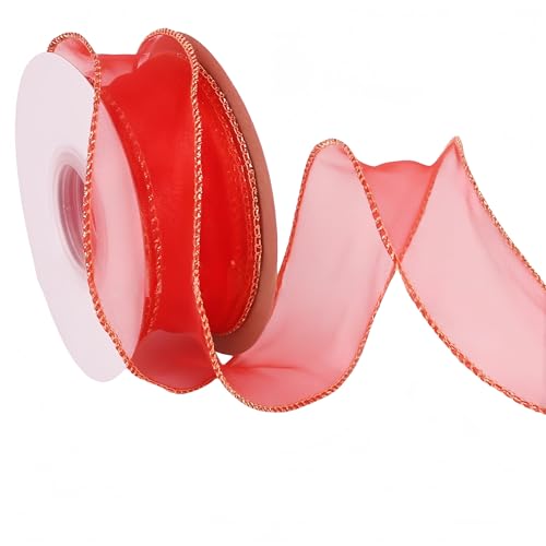 9 Meter Chiffonband 4cm – Satinband, Seidenband, Organzaband, Tüllband, Schleifenband, Geschenkverpackung Band, Geschenk Band, Hochzeit Antennenband, Ribbon für jede Dekoration (Rot) von TKSJROL