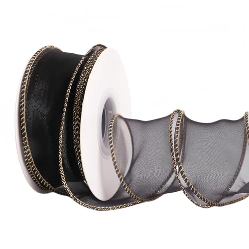 9 Meter Chiffonband 4cm – Satinband, Seidenband, Organzaband, Tüllband, Schleifenband, Geschenkverpackung Band, Geschenk Band, Hochzeit Antennenband, Ribbon für jede Dekoration (Schwarz) von TKSJROL