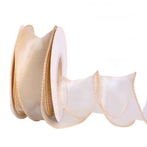 9 Meter Chiffonband 4cm – Satinband, Seidenband, Organzaband, Tüllband, Schleifenband, Geschenkverpackung Band, Geschenk Band, Hochzeit Antennenband, Ribbon für jede Dekoration (Warmweiß) von TKSJROL