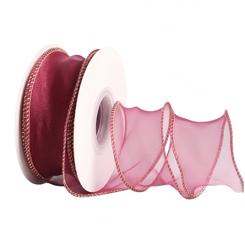 9 Meter Chiffonband 4cm – Satinband, Seidenband, Organzaband, Tüllband, Schleifenband, Geschenkverpackung Band, Geschenk Band, Hochzeit Antennenband, Ribbon für jede Dekoration (Weinrot) von TKSJROL