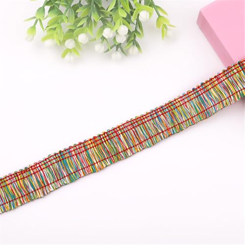 9 Meter Fransenborte - 2 cm Fransenband Lace Ribbon Dekoborte StoffbordüRe DIY Spitzenborte Quastenborte Textilborte Vintage Quasten Trim Quastenband Stoffband zum Nähen (20_Bunt) von TKSJROL