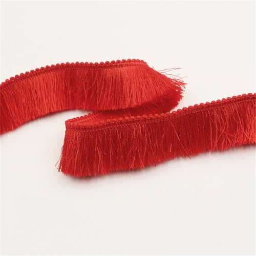 9 Meter Fransenborte - 28 mm Fransenband Dekoband Lace Ribbon StoffbordüRe Textilborte DIY Spitzenborte Quastenborte Vintage Stoffband Quasten Trim Quastenband zum Nähen und Dekorieren (Rot) von TKSJROL