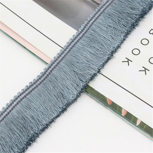 9 Meter Fransenborte - 28 mm Fransenband Dekoband Textilborte Spitzenborte Quastenborte Lace Ribbon StoffbordüRe Vintage Quasten Trim Stoffband Quastenband zum Nähen und Dekorieren (Graublau) von TKSJROL