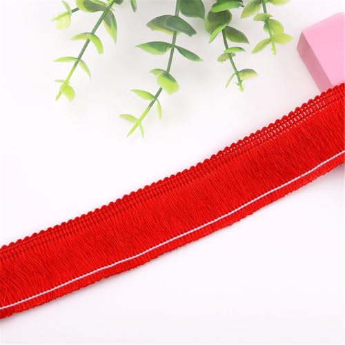 9 Meter Fransenborte - 3 cm Fransenband Dekoborte Lace Ribbon Textilborte DIY Spitzenborte Quastenborte StoffbordüRe Vintage Quastenband Quasten Trim Stoffband zum Nähen und Dekorieren (Rot) von TKSJROL