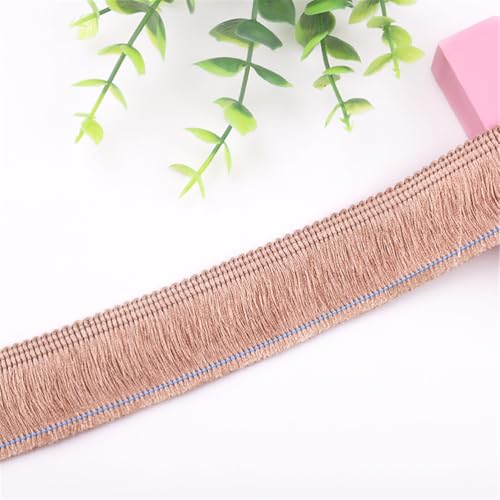 9 Meter Fransenborte - 3 cm Fransenband Dekoborte Lace Ribbon Textilborte DIY Spitzenborte Quastenborte StoffbordüRe Vintage Quastenband Stoffband Quasten Trim zum Nähen (Hellbraun) von TKSJROL