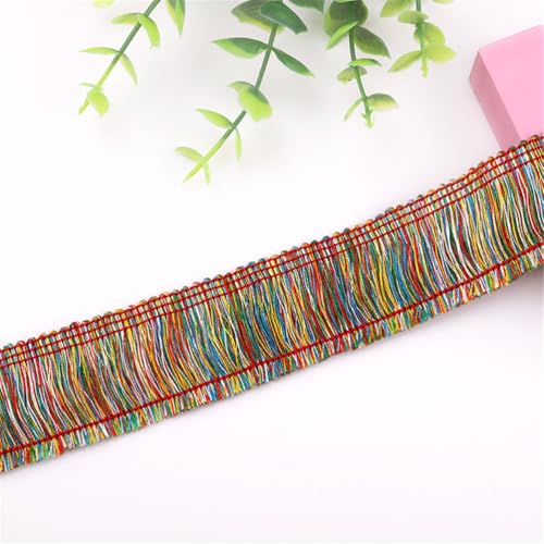9 Meter Fransenborte - 3 cm Fransenband Dekoborte Lace Ribbon Textilborte StoffbordüRe DIY Spitzenborte Quastenborte Vintage Quasten Trim Stoffband Quastenband zum Nähen und Dekorieren (Bunt) von TKSJROL