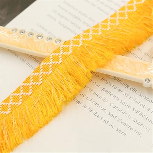 9 Meter Fransenborte - 3 cm Fransenband TextilbordüRe Dekoband Lace Ribbon StoffbordüRe DIY Spitzenborte Quastenborte Vintage Stoffband Quastenband Quasten Trim zum Nähen (Gelb) von TKSJROL