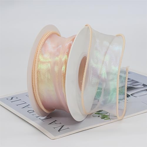 9 Meter Glänzendes Organzaband 4cm – Satinband, Seidenband, Chiffonband, Geschenk Band, Schleifenband, Geschenkverpackung Band, Tüllband, Ribbon für Weihnachten & festliche (Pfirsichrosa) von TKSJROL