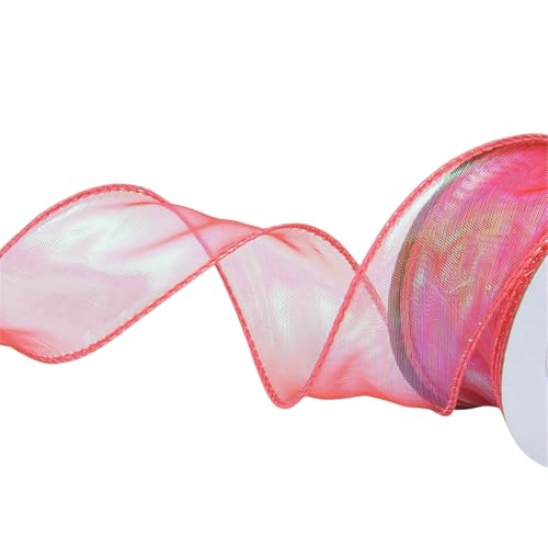 9 Meter Schleifenband 4cm – Farbwechselndes Chiffonband, Satinband, Seidenband, Geschenkverpackung Band, Tüllband, Organzaband, Ribbon für kreative Dekoration (Begonie Rot) von TKSJROL