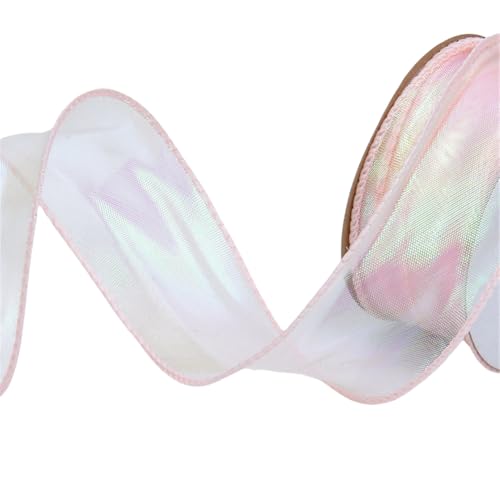 9 Meter Schleifenband 4cm – Farbwechselndes Chiffonband, Satinband, Seidenband, Geschenkverpackung Band, Tüllband, Organzaband, Ribbon für kreative Dekoration (Hellrosa) von TKSJROL