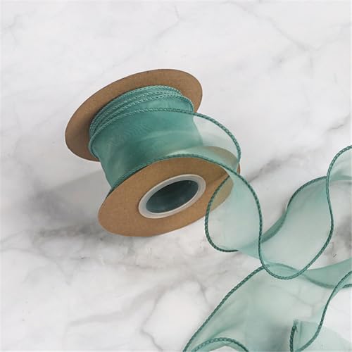 9 Meter Tüll Satinband 6cm – Chiffonband, Seidenband, Organzaband, Tüllband, Bandset, Geschenkverpackung Band, Geschenk Band, Hochzeit Antennenband, Ribbon für Dekoration (Dunkelgrün) von TKSJROL