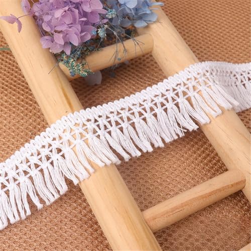 9 Yards Fransenborte - 4 cm Fransenband Lace Ribbon Textilborte DIY Spitzenborte Quastenborte StoffbordüRe Dekoband Vintage Quasten Trim Stoffband Quastenband zum Nähen und Dekorieren (Weiß) von TKSJROL
