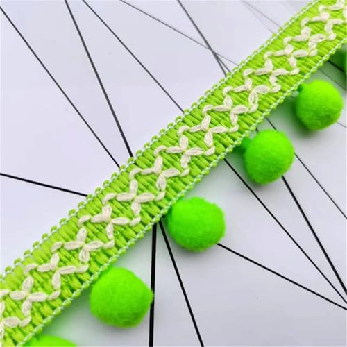 9 Yards Pompon-Borte - Pompoms Bänder zum Nähen, Quaste Trim Band Bommelborte Pomponband Fransenborte Dekoborte Mit Bommeln Bälle Zierband Für Zuhause Vorhang Kissen Kleidung DIY (Neongrün) von TKSJROL