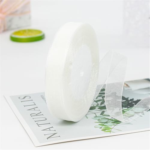 90 Meter Chiffonband 15mm Breit – Transparentes Organza Geschenkband Schmales Schleifenband aus Nylon für Hüte, Haarschmuck, Backzubehör, Torten, DIY, Geschenkverpackung, Dekoration (Weiß) von TKSJROL