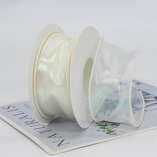 90 Meter Glänzendes Organzaband 4cm – Satinband, Seidenband, Chiffonband, Geschenk Band, Schleifenband, Geschenkverpackung Band, Tüllband, Ribbon für Weihnachten & festliche (Weiches Weiß) von TKSJROL