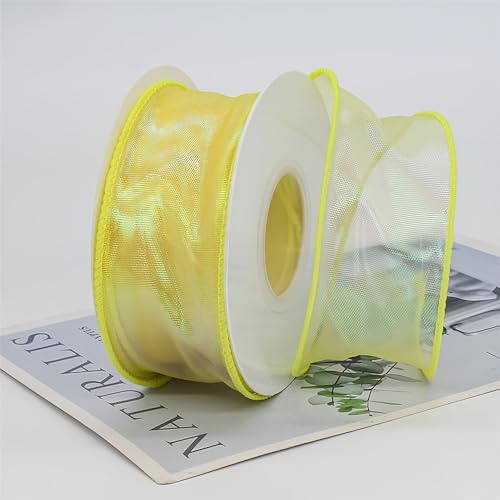 90 Meter Glänzendes Organzaband 4cm – Satinband, Seidenband, Chiffonband, Geschenk Band, Schleifenband, Geschenkverpackung Band, Tüllband, Ribbon für Weihnachten & festliche Anlässe (Gelb) von TKSJROL