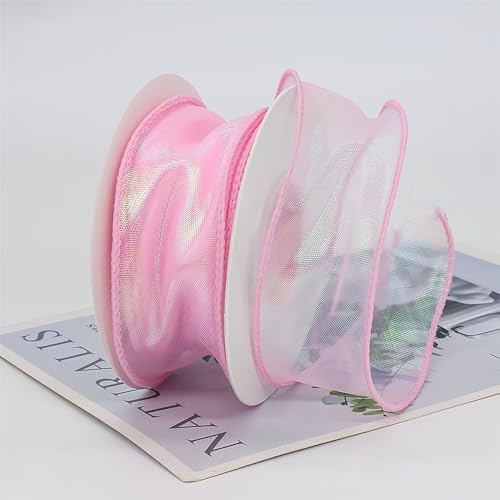 90 Meter Glänzendes Organzaband 4cm – Satinband, Seidenband, Chiffonband, Geschenk Band, Schleifenband, Geschenkverpackung Band, Tüllband, Ribbon für Weihnachten & festliche Anlässe (Rosa) von TKSJROL