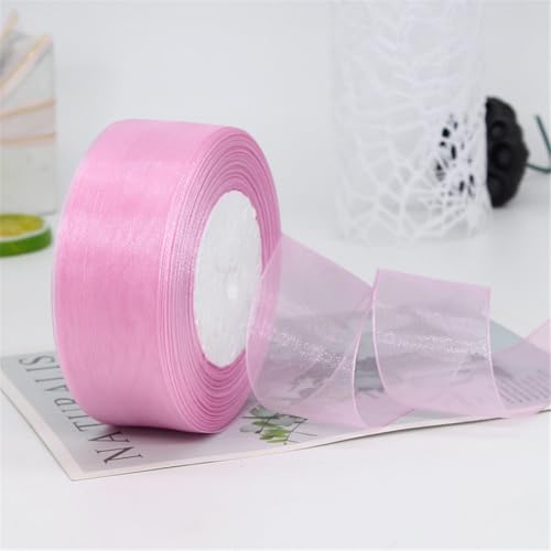 90 Meter Organza Band 4cm Breit – Transparentes Chiffonband Schleifenband Schmales Seidenband für Backen, Tortendeko, Kuchenband, Geschenkverpackung, Handgemachte Deko, DIY (Sanftrosa) von TKSJROL