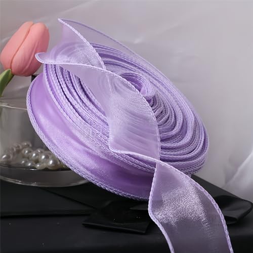 90 Meter Organzaband 4 cm – Seidenband, Chiffonband, Satinband, Tüllband, Geschenkverpackung, Dekoband, Schleifenband, Bandset, Geschenkband für DIY & kreative Projekte (Violett Lila) von TKSJROL