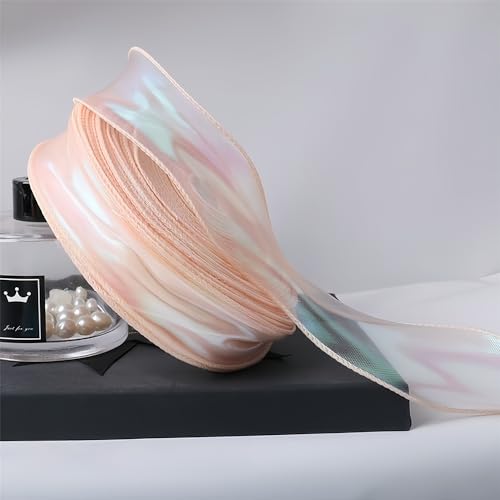 90 Meter Organzaband 4cm – Schillerndes Chiffonband, Satinband, Seidenband, Geschenk Band, Schleifenband, Tüllband, Ribbon für Geschenkverpackung & DIY Projekte (Irisierendes Champagner) von TKSJROL
