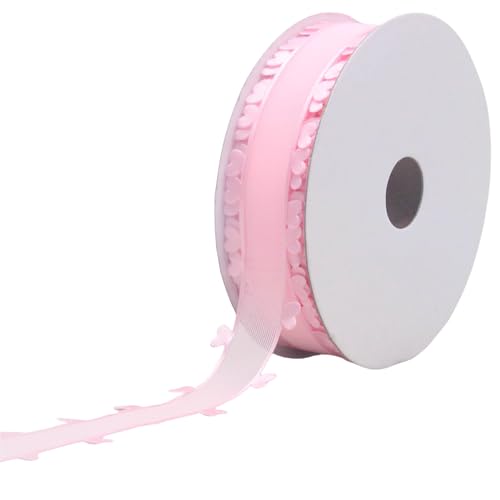 90 Meter Organzaband – Herzband aus Chiffon für Geschenkverpackung, Schleifenband, Dekoband, Stoffband, Seidenband, Tüllbänder für Hochzeit, Basteln, DIY Dekoration, Party (25 mm, Hellrosa) von TKSJROL