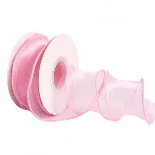 90 Meter Satinband 4 cm – Chiffonband, Tüllband, Organzaband für Geschenkverpackung, Hochzeit Dekoration, Geschenkband, Seidenband, Dekoband, Bandset & Ribbon Bastelbedarf (Hellrosa) von TKSJROL