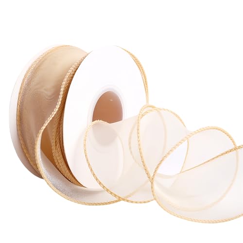 90 Meter Satinband 4 cm – Chiffonband, Tüllband, Organzaband für Geschenkverpackung, Hochzeit Dekoration, Geschenkband, Seidenband, Dekoband, Bandset & Ribbon Bastelbedarf (Weiches Gold) von TKSJROL
