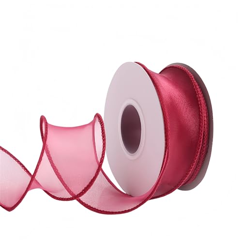 90 Meter Satinband 4 cm – Chiffonband, Tüllband, Organzaband für Geschenkverpackung, Hochzeit Dekoration, Geschenkband, Seidenband, Dekoband, Bandset & Ribbon Bastelbedarf (Weinrot) von TKSJROL