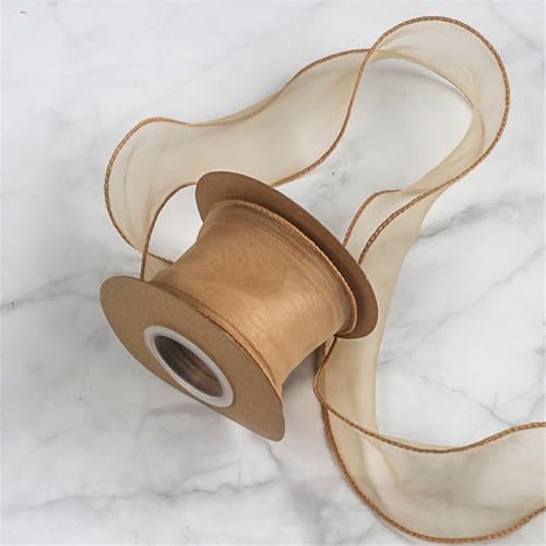 90 Meter Tüll Satinband 6cm – Chiffonband, Seidenband, Organzaband, Tüllband, Bandset, Geschenkverpackung Band, Geschenk Band, Hochzeit Antennenband, Ribbon für Dekoration (Kaffee) von TKSJROL