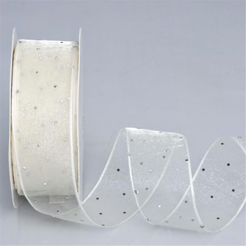 90 Yard Geschenkband 4cm – Glitzer Chiffonband mit Schneegarn, Schleifenbänder, Tüllband, Dekoband, Seidenband, Transparentes Organza Band für Hochzeit, Feiern & Verpackung (Champagner) von TKSJROL