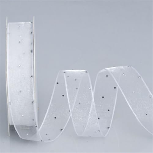 90 Yard Glitzer Chiffonband 25mm – Transparentes Schneegarn Schleifenband, Geschenkband, Tüllband, Dekoband, Seidenband, Organza Band, glitzerndes Stoff für Basteln & Deko (Weiß) von TKSJROL