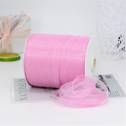 900 Meter Organza Band 1cm Breit – Transparentes Chiffonband Schleifenband Schmales Seidenband für Backen, Tortendeko, Kuchenband, Geschenkverpackung, Handgemachte Deko, DIY (Sanftrosa) von TKSJROL