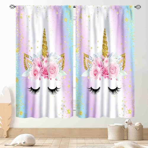 TKUYO Einhorn-Vorhänge für Mädchen-Schlafzimmer, Ombré-Regenbogen-Rosa-Gold, Prinzessinnen-Einhorn, bunt, Verdunkelungsvorhänge für Mädchen, Kinderzimmer, Kinderzimmer, Kinderzimmer, TKUYO Einhorn-Vorhänge für Mädchen-Schlafzimmer, Ombré-Regenbogen-Rosa-Gold, Prinzessinnen-Einhorn, bunt, Verdunkelungsvorhänge für Mädchen, Kinderzimmer, Kinderzimmer, Kinderzimmer, von TKUYO
