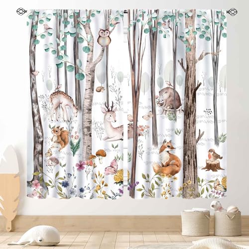 Woodland Vorhänge für Kinderzimmer, rustikale Waldtiere, Wildtiere, Aquarell, Wald, Bär, Hirsch, Fuchs, Landhaus-Verdunkelung, Fenstervorhänge für Baby, Mädchen, Jungen, Schlafzimmer, Wohnzimmer, 2 Woodland Vorhänge für Kinderzimmer, rustikale Waldtiere, Wildtiere, Aquarell, Wald, Bär, Hirsch, Fuchs, Landhaus-Verdunkelung, Fenstervorhänge für Baby, Mädchen, Jungen, Schlafzimmer, Wohnzimmer, 2 von TKUYO