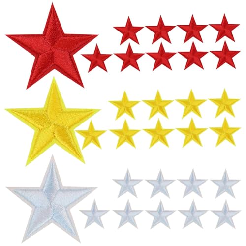 30 Stück Stern-Aufnäher zum Aufbügeln oder Aufbügeln für Kleidung, Jeans, Jacken, Hüte, Rucksack, DIY-Zubehör, Applikationen, Verzierungen, Kleidung, Dekoration, Reparaturflicken (3 Farben) von TKYPZY